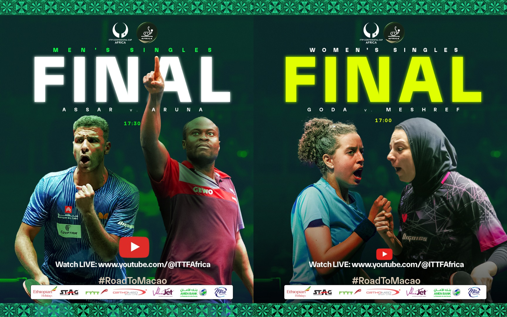 Finales Coupe d'Afrique ITTF 2025 : Omar Assar face à Quadri Aruna en homme. Et, la tenante du titre Dina Meshref à Hana Goda en dame.